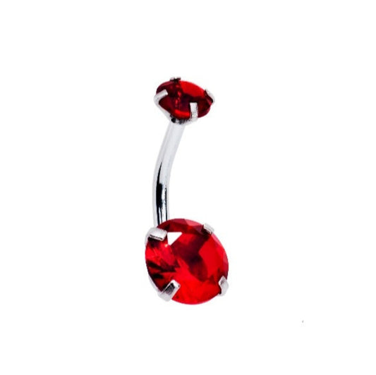 Red Gem Stone Double Mount Belly Bar 14G