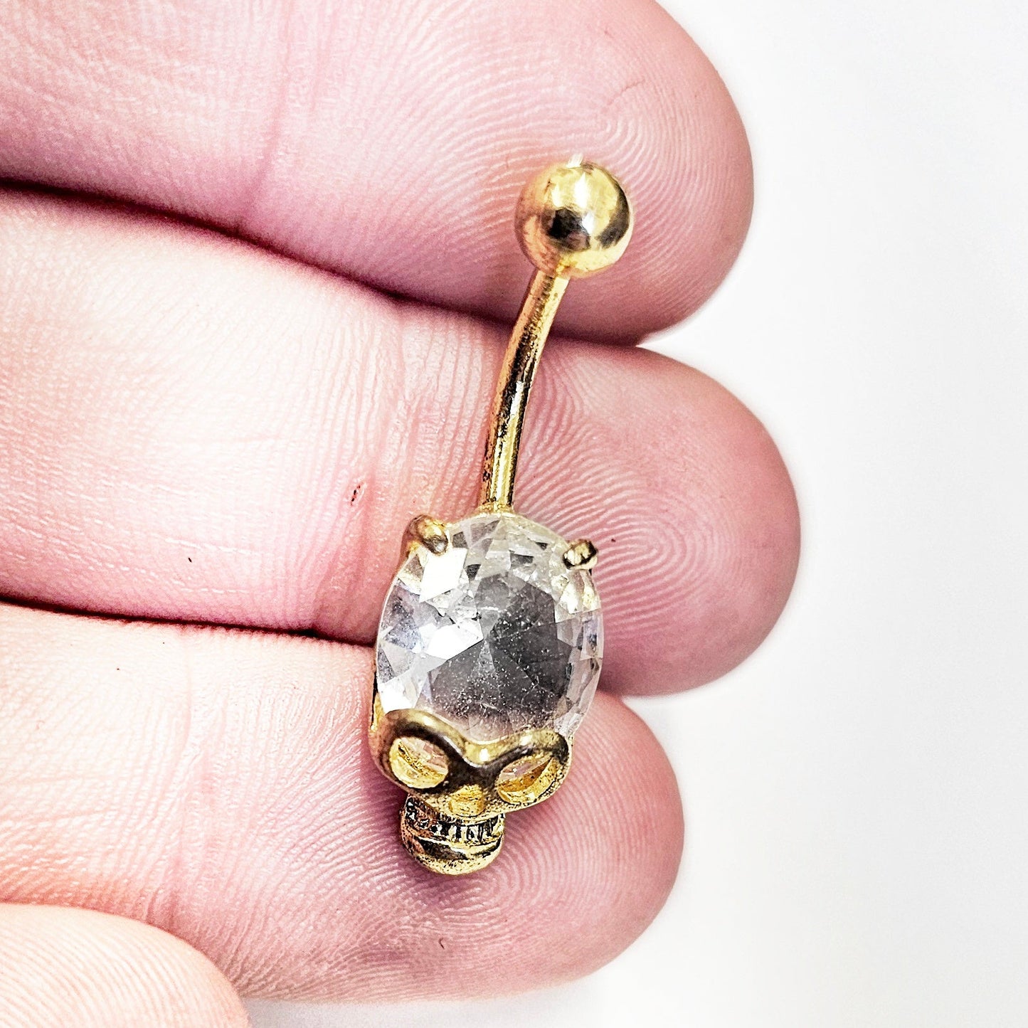 Gem Stone Skull Head Belly Bars 14G
