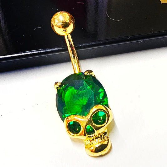 Gem Stone Skull Head Belly Bars 14G