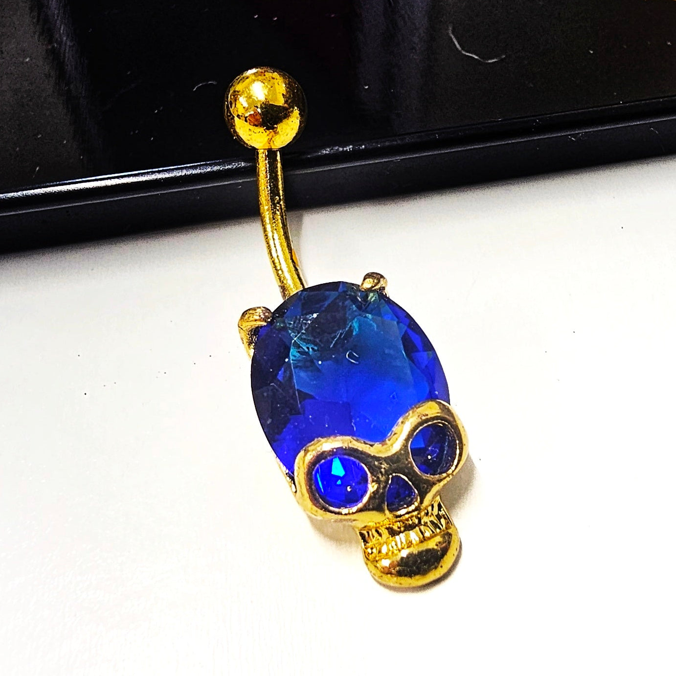 Gem Stone Skull Head Belly Bars 14G