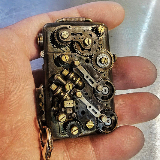 Mechanical Engine Steampunk Brass Flip Press Lighter
