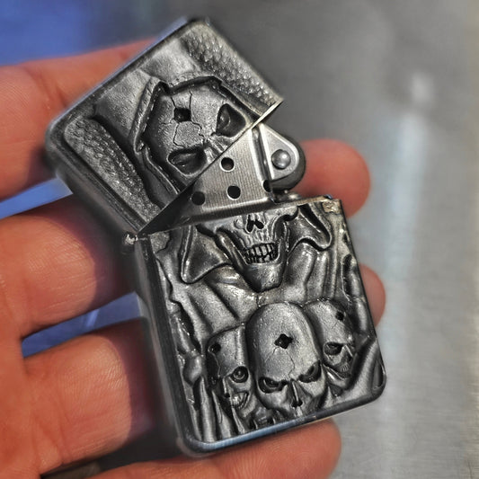 Demon & Skulls Plated Flip Lighter