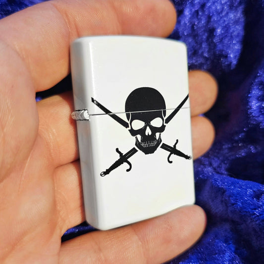 Skulls And Cross Swords White Flip Lighter