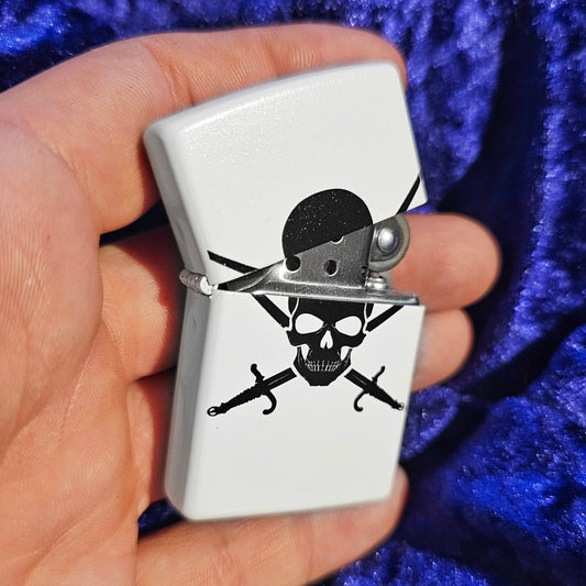 Skulls And Cross Swords White Flip Lighter