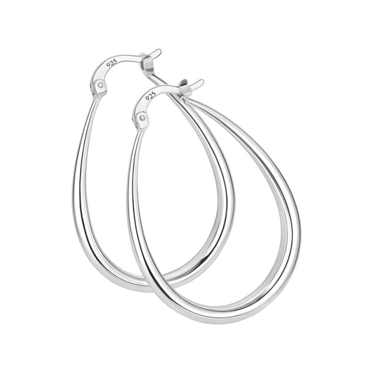 925 Sterling Silver Tear Drop Hoop Earrings 41mm