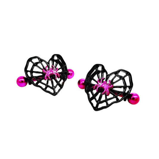 Spider Web Heart Nipple Barbell Pair 14G