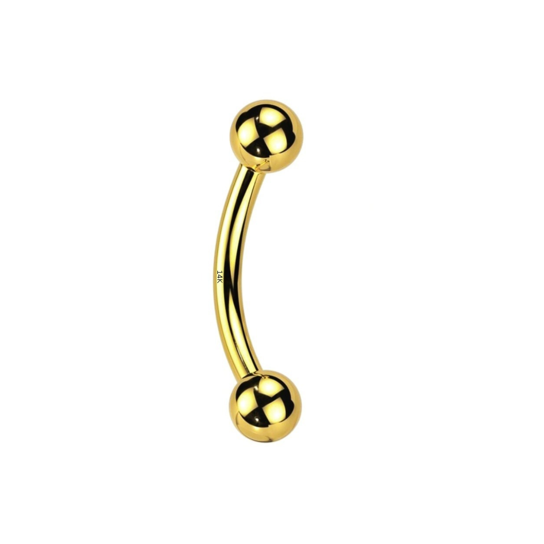 14K Gold Internally Threaded Curved Barbell 16G