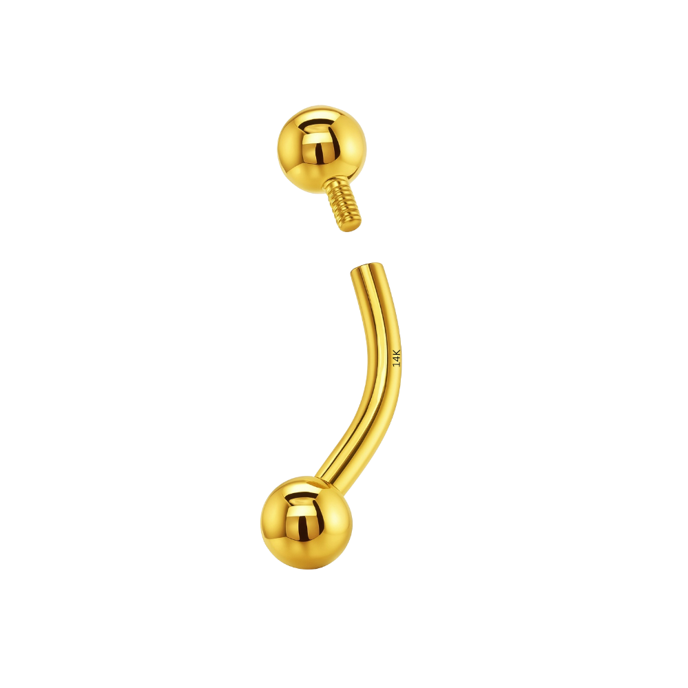 14K Gold Internally Threaded Curved Barbell 16G
