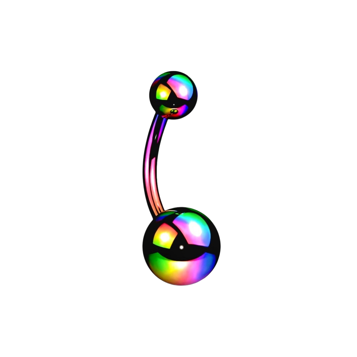 rainbow multicoloured Full Surgical Steel Belly Bar 14G on a white background