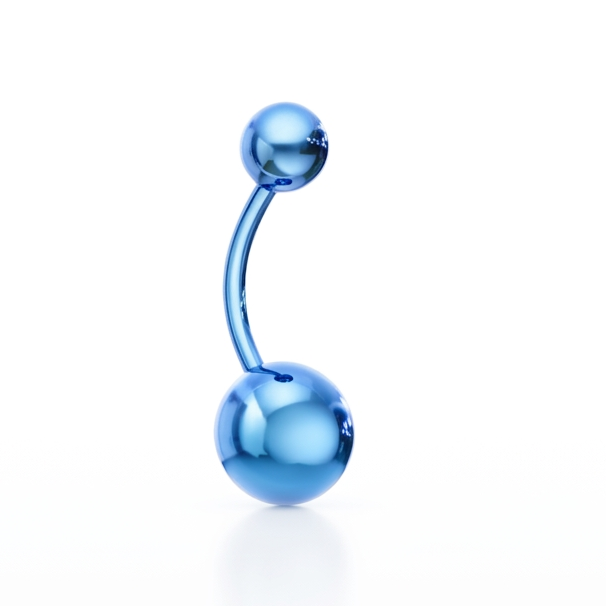 Blue Full Surgical Steel Belly Bar 14G on a white background