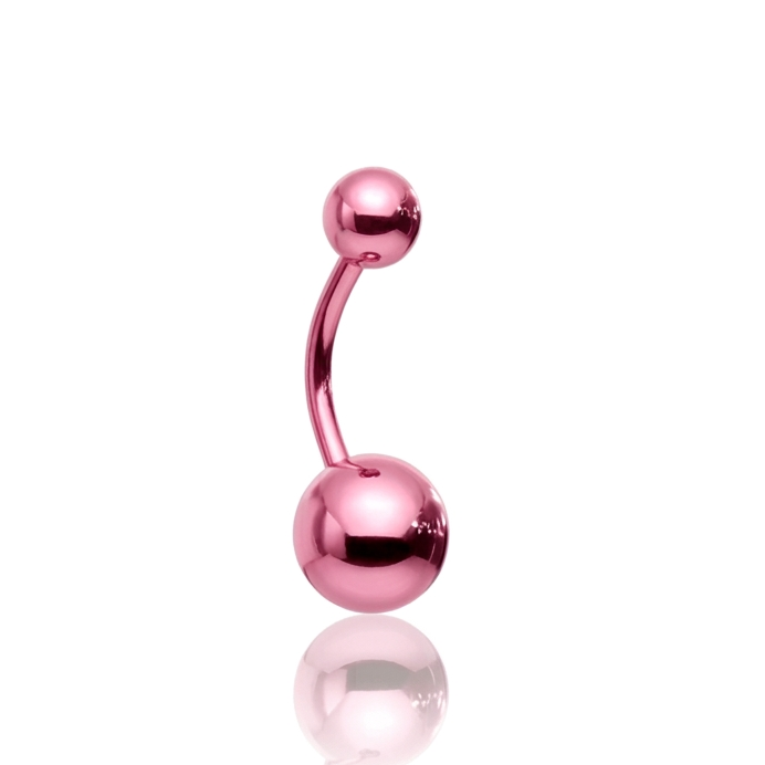 Pink Full Surgical Steel Belly Bar 14G on a white background