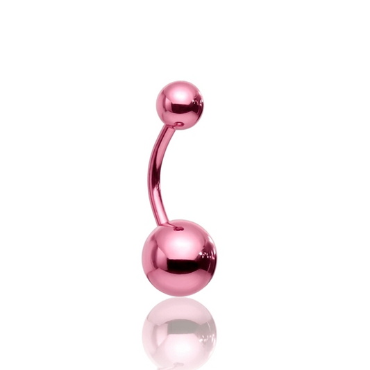 Pink Full Surgical Steel Belly Bar 14G on a white background