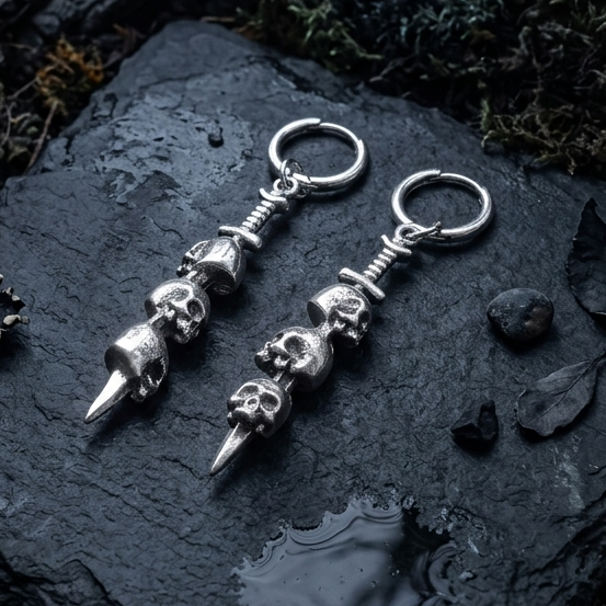 Skull & Dagger Dangle Earrings Clicker Pair