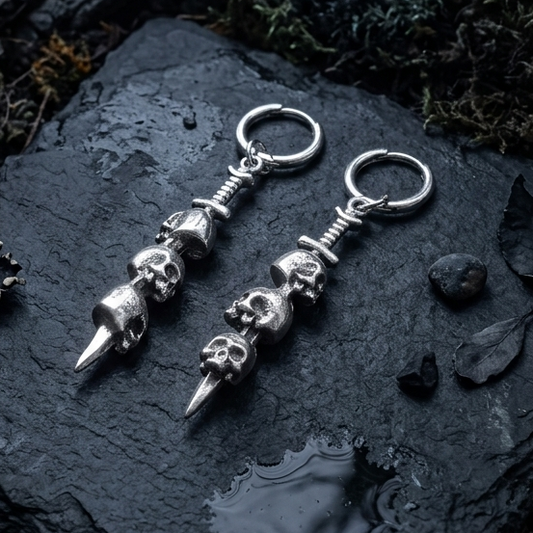 Skull & Dagger Dangle Earrings Clicker Pair