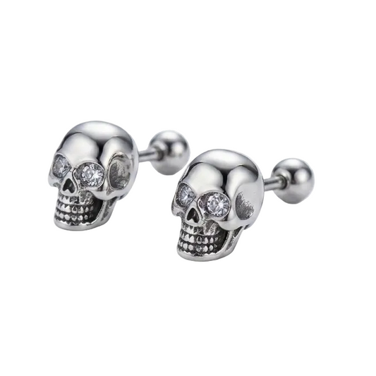 925 Sterling Silver Crystal Eyed Skull Ear Stud Pair