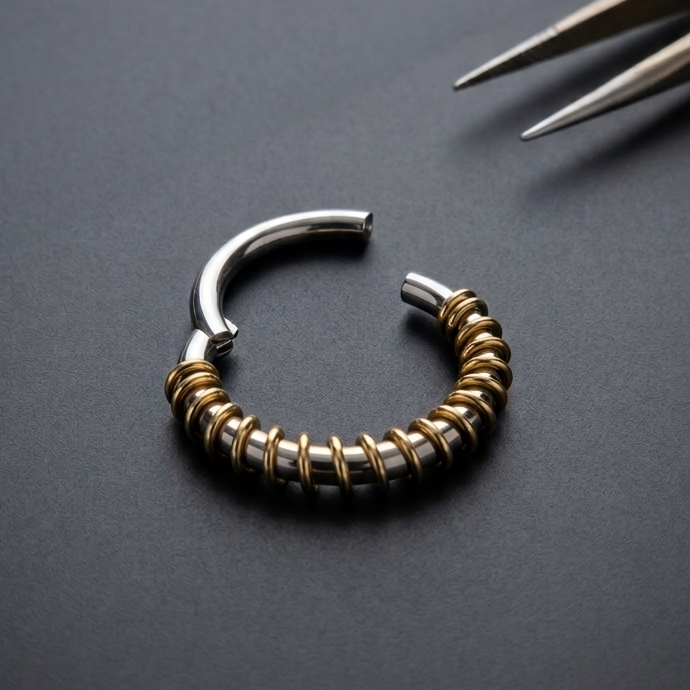 Silver Gold Spiral Ear Clicker Hoop