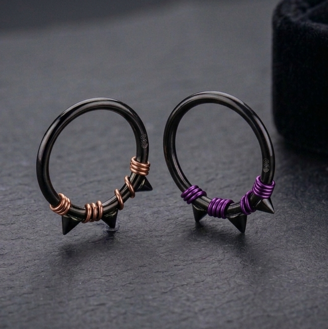 Spiked Black Clicker Hoops