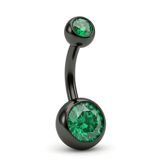 Green Gem Ball Black Belly Bar 14G