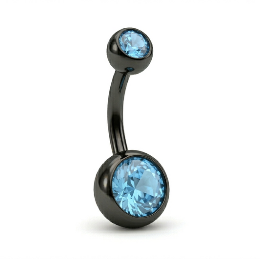Aqua Blue Gem Ball Black Belly Bar 14G