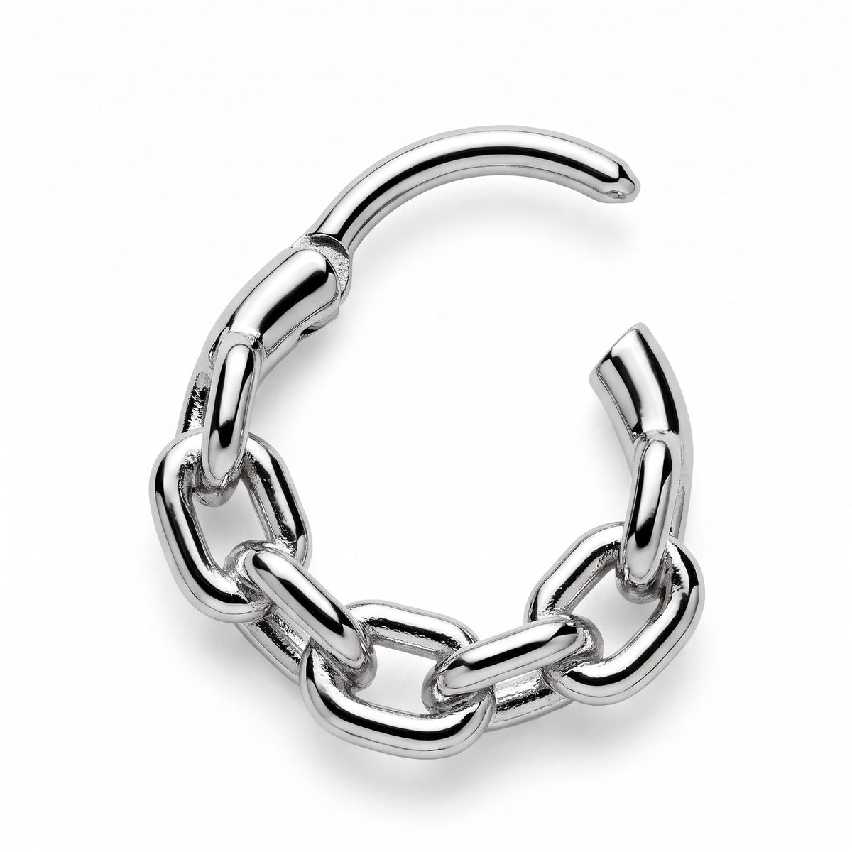16G Surgical Steel Chain Link Clicker Ring closed clasp on white background