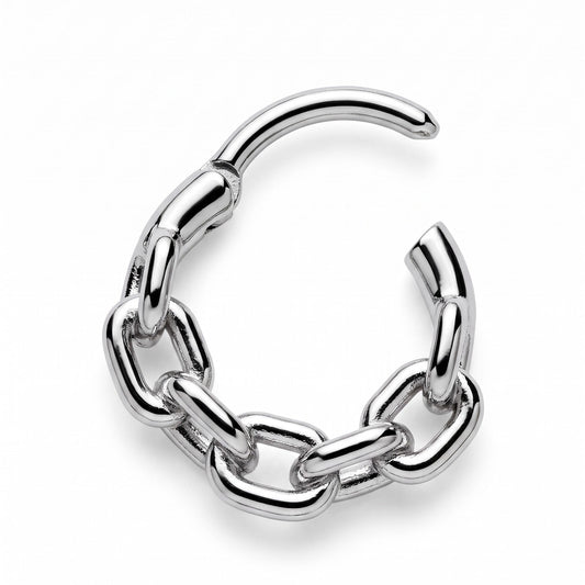 16G Surgical Steel Chain Link Clicker Ring closed clasp on white background
