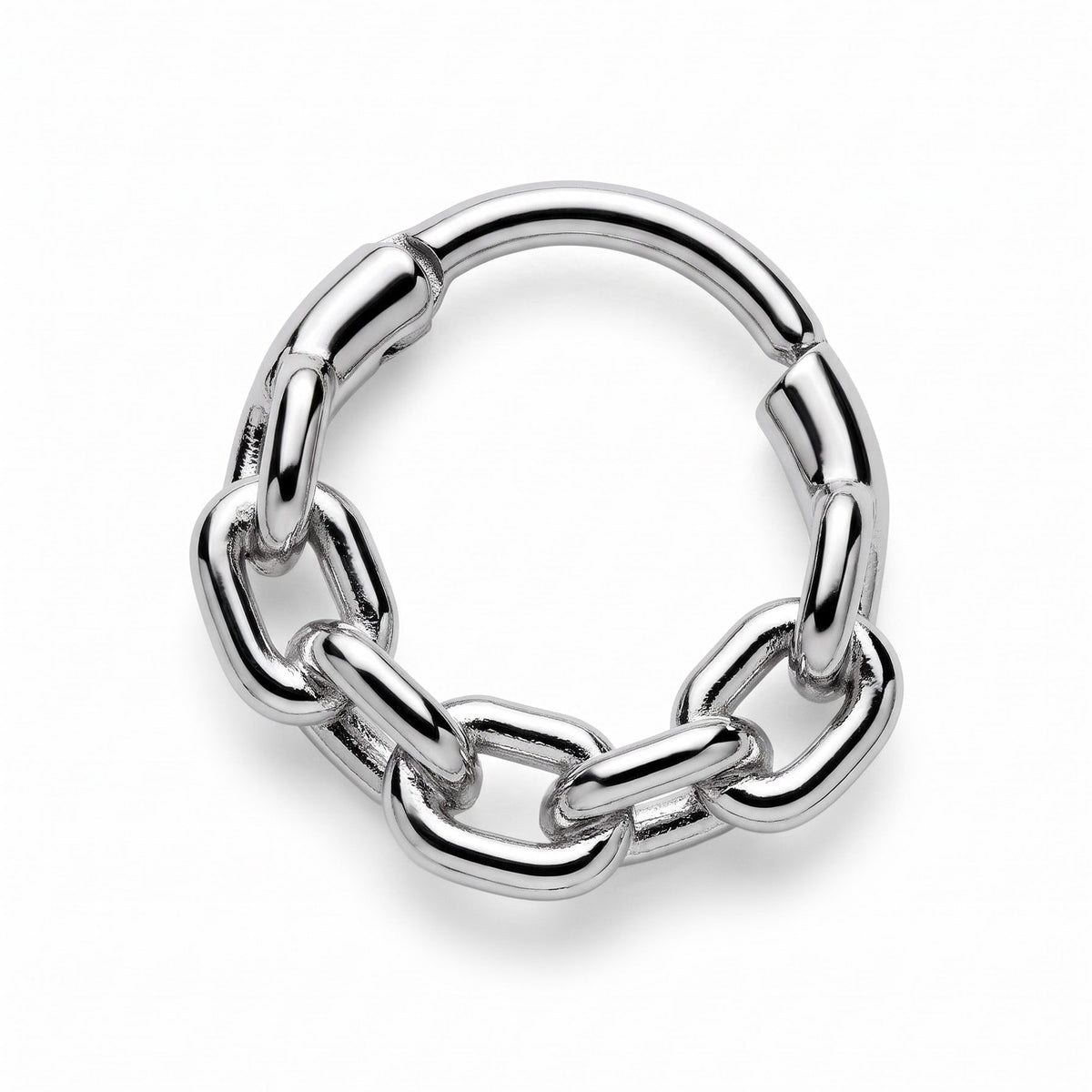 16G Surgical Steel Chain Link Clicker Ring closed clasp on white background