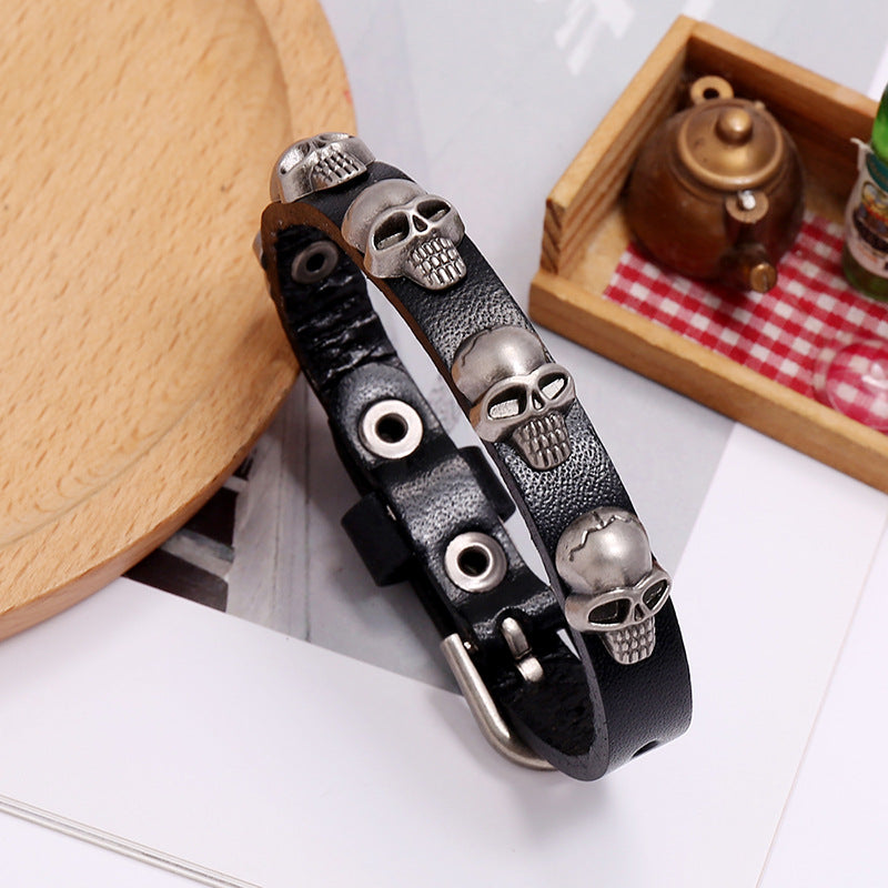 Punk style skull leather trend men and women student jewelry bracelet