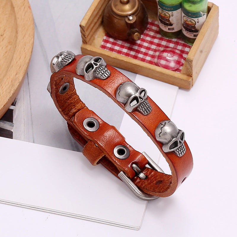 Punk style skull leather trend men and women student jewelry bracelet