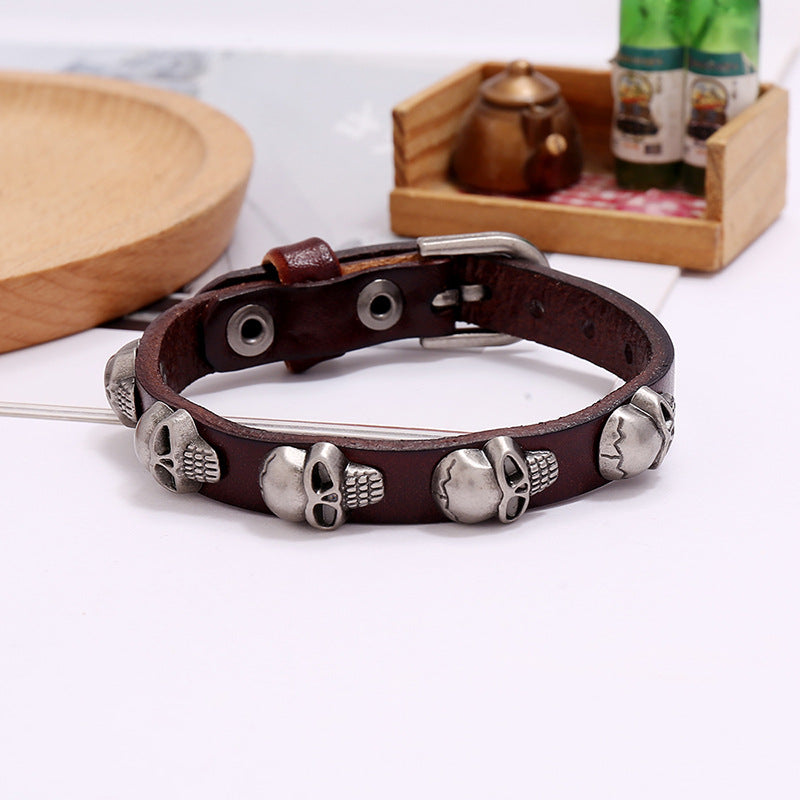 Punk style skull leather trend men and women student jewelry bracelet