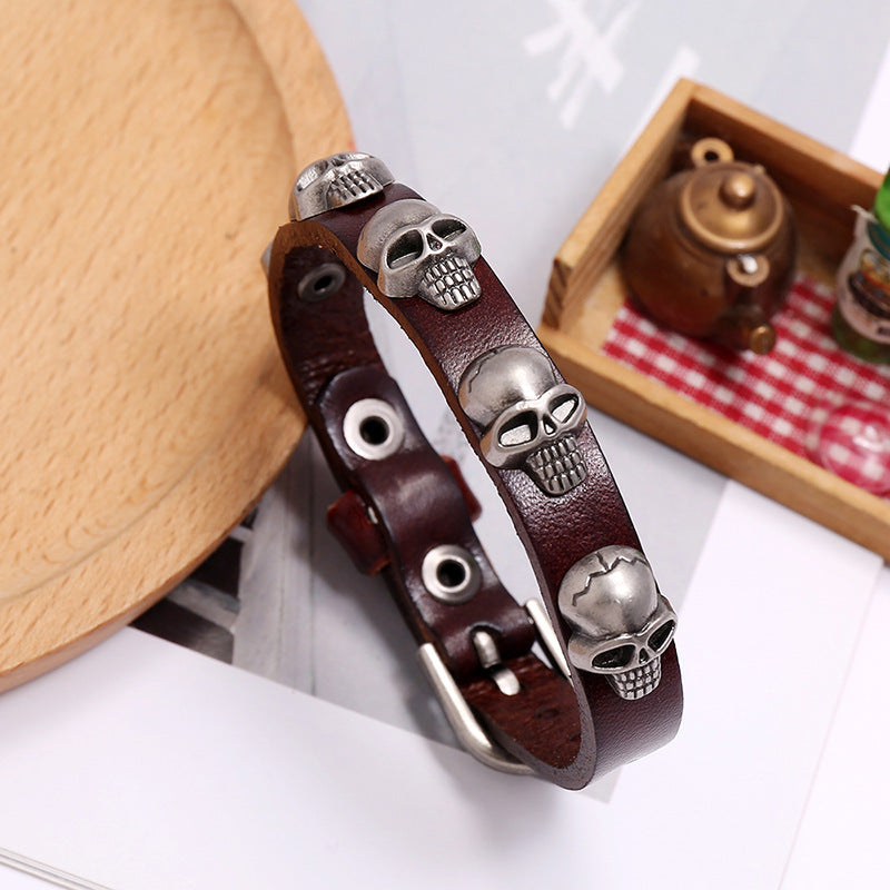 Punk style skull leather trend men and women student jewelry bracelet