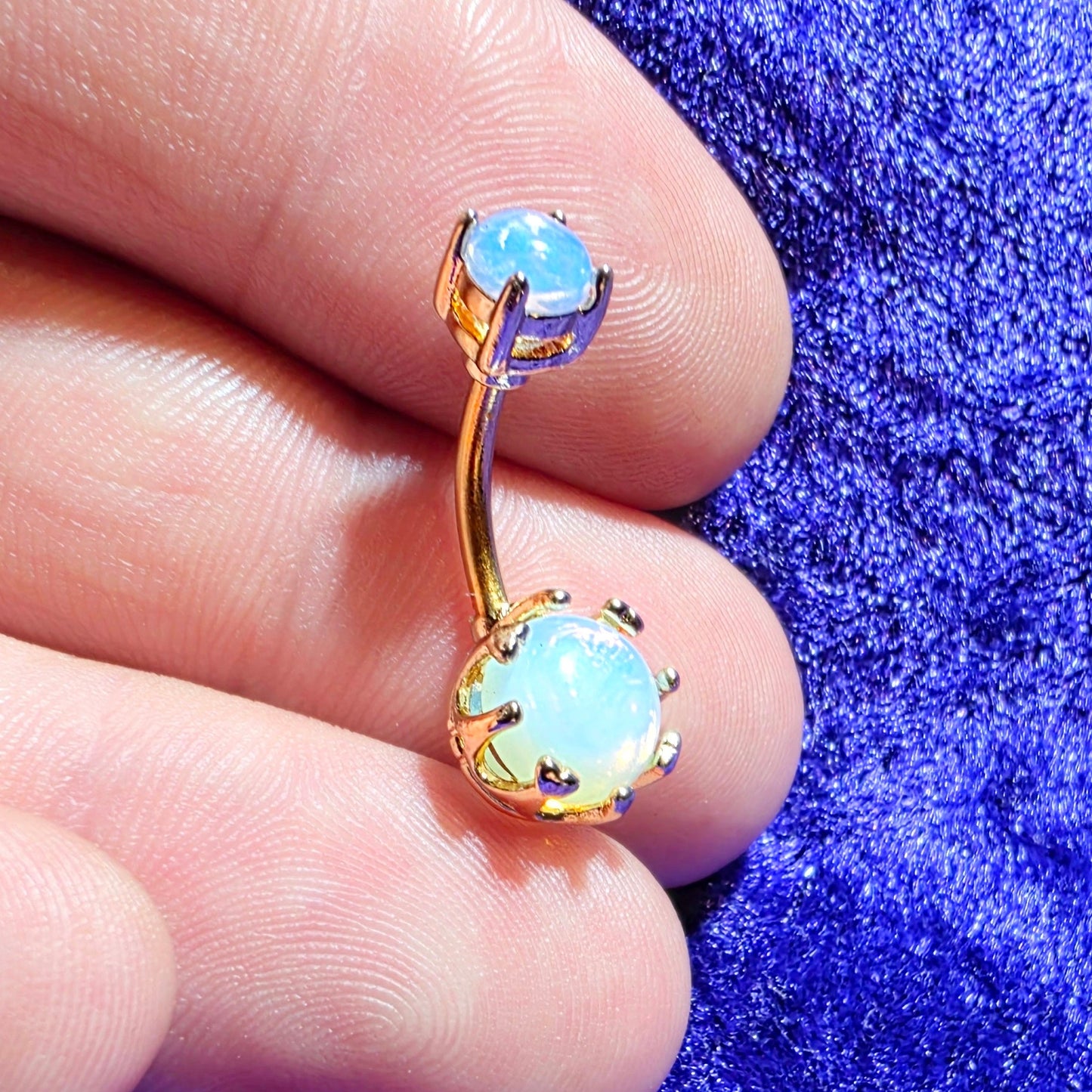 Golden Crowned Double Gem Belly Bar 14G