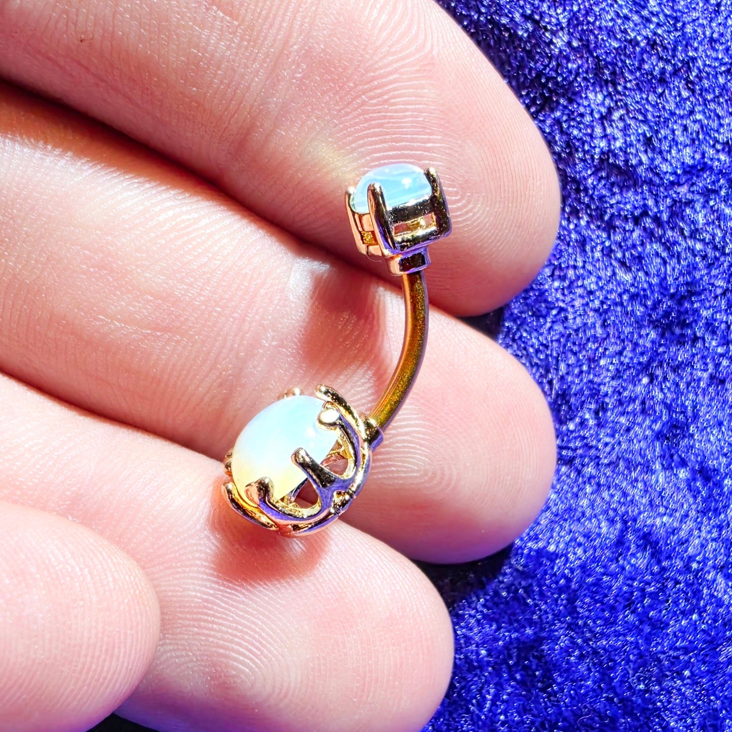 Golden Crowned Double Gem Belly Bar 14G