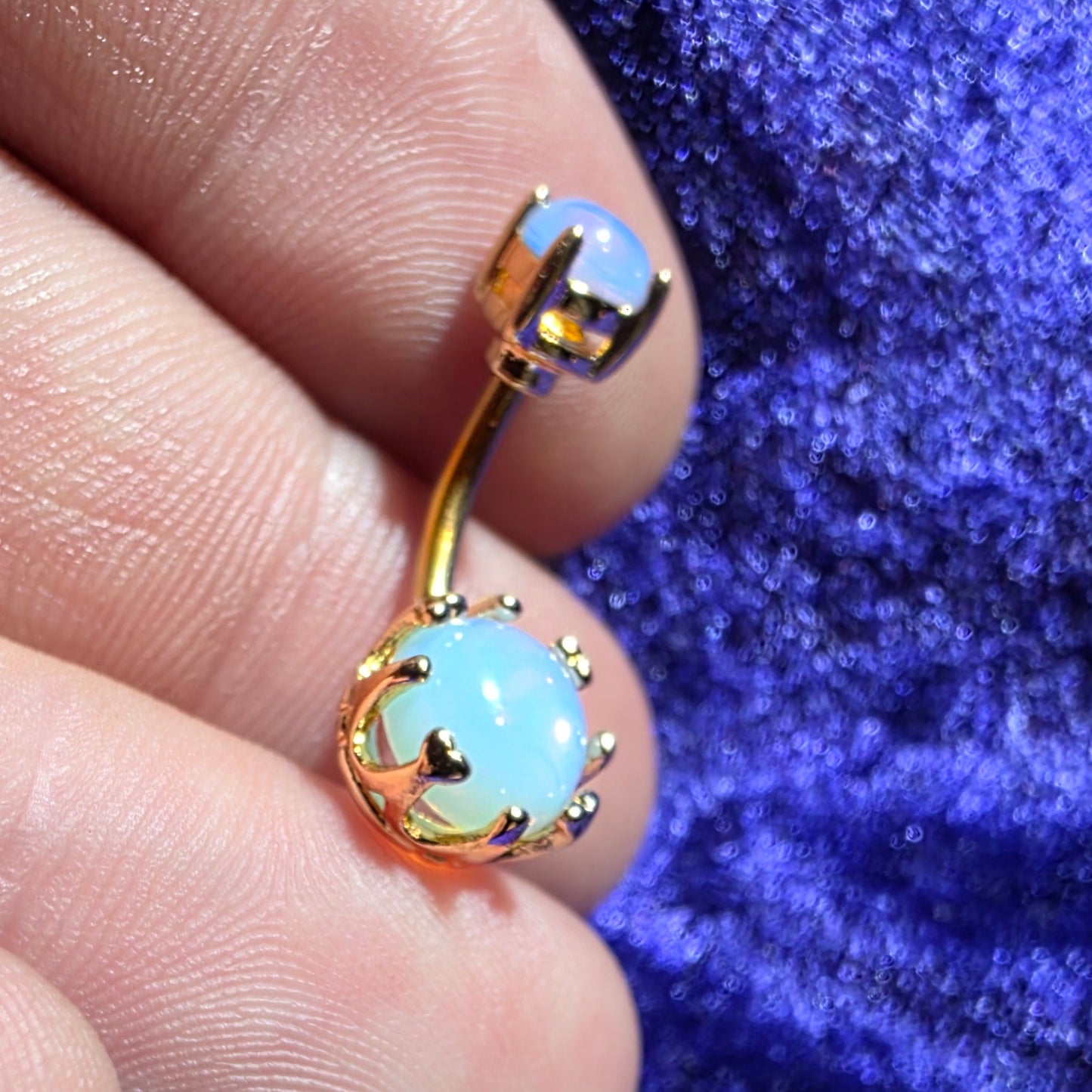 Golden Crowned Double Gem Belly Bar 14G