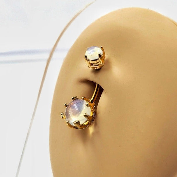 Golden Crowned Double Gem Belly Bar 14G