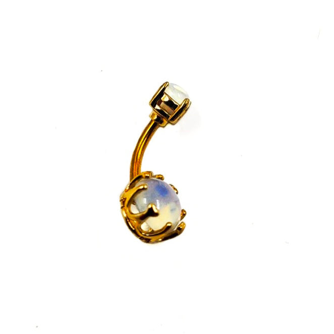 Golden Crowned Double Gem Belly Bar 14G