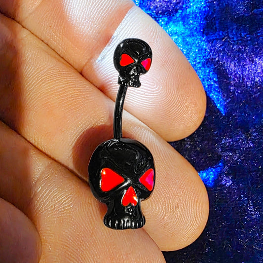 Punk Black & Red Skull Belly Bar 14G