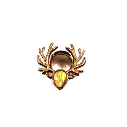 Deer Antlers Opal Ear Tunnel Rose Gold