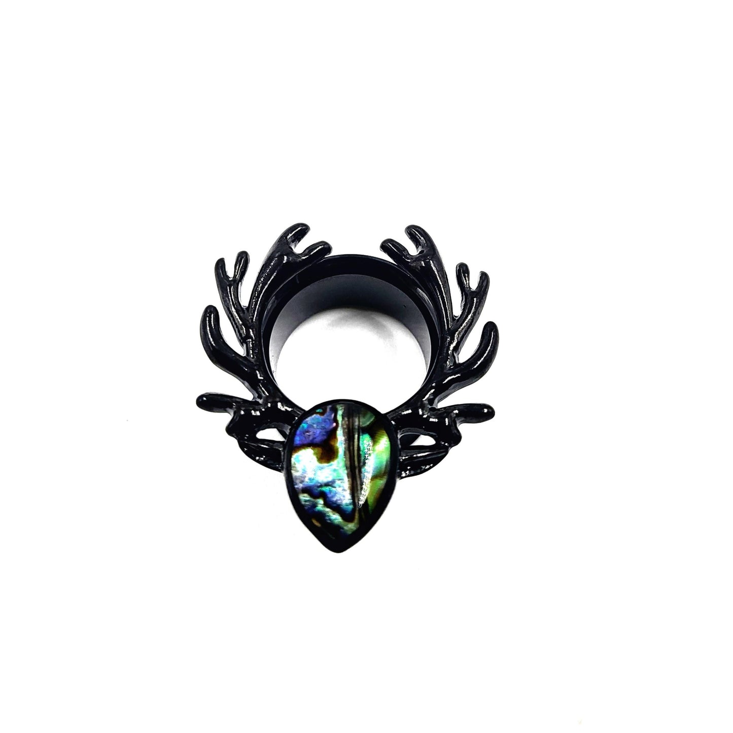 Bouchon d'oreille en bois de cerf, opale noire, Tunnel d'oreille, bijoux pour le corps, civière d'oreille noir