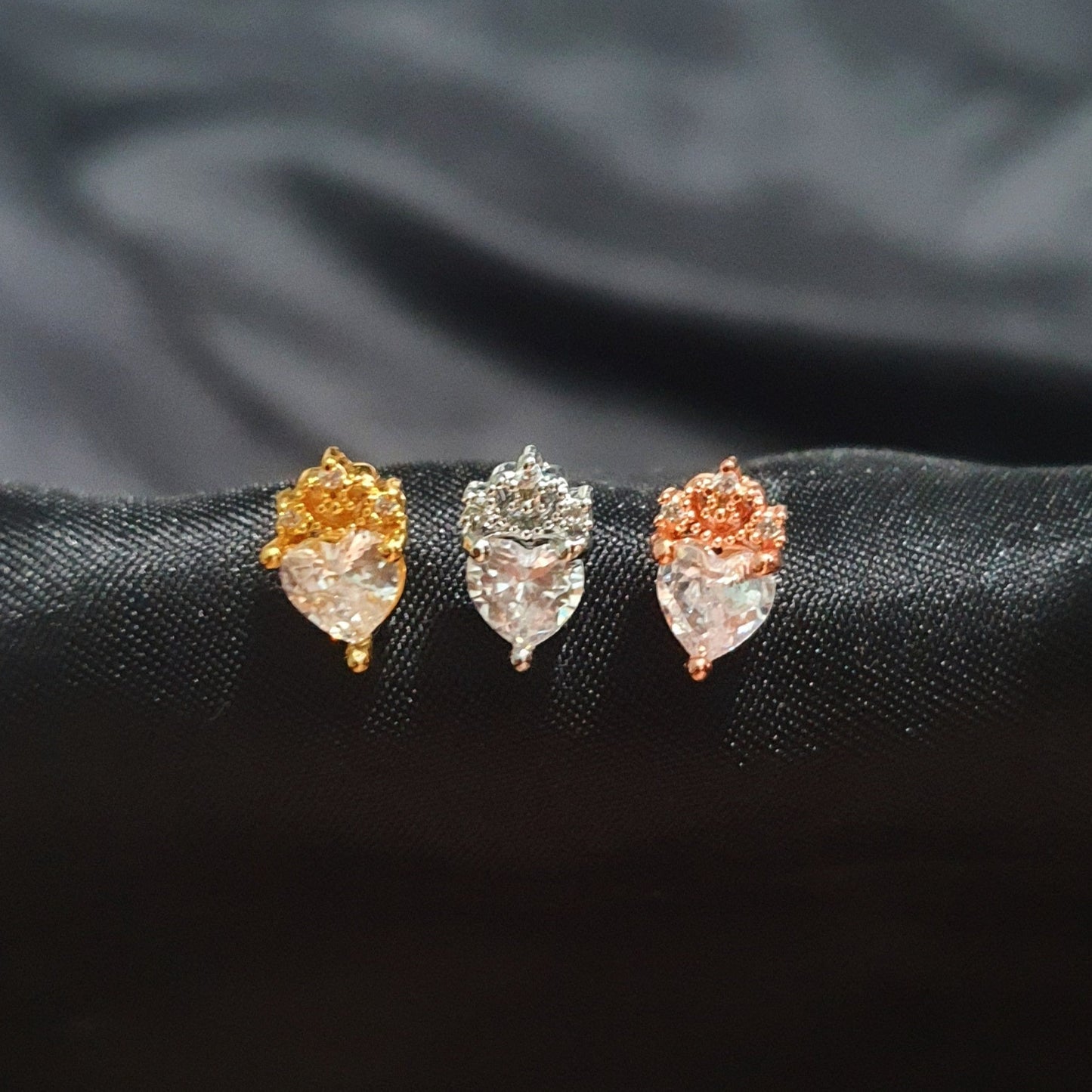 Crown Top Heart Nose Studs - Pretty Savage Jewellery