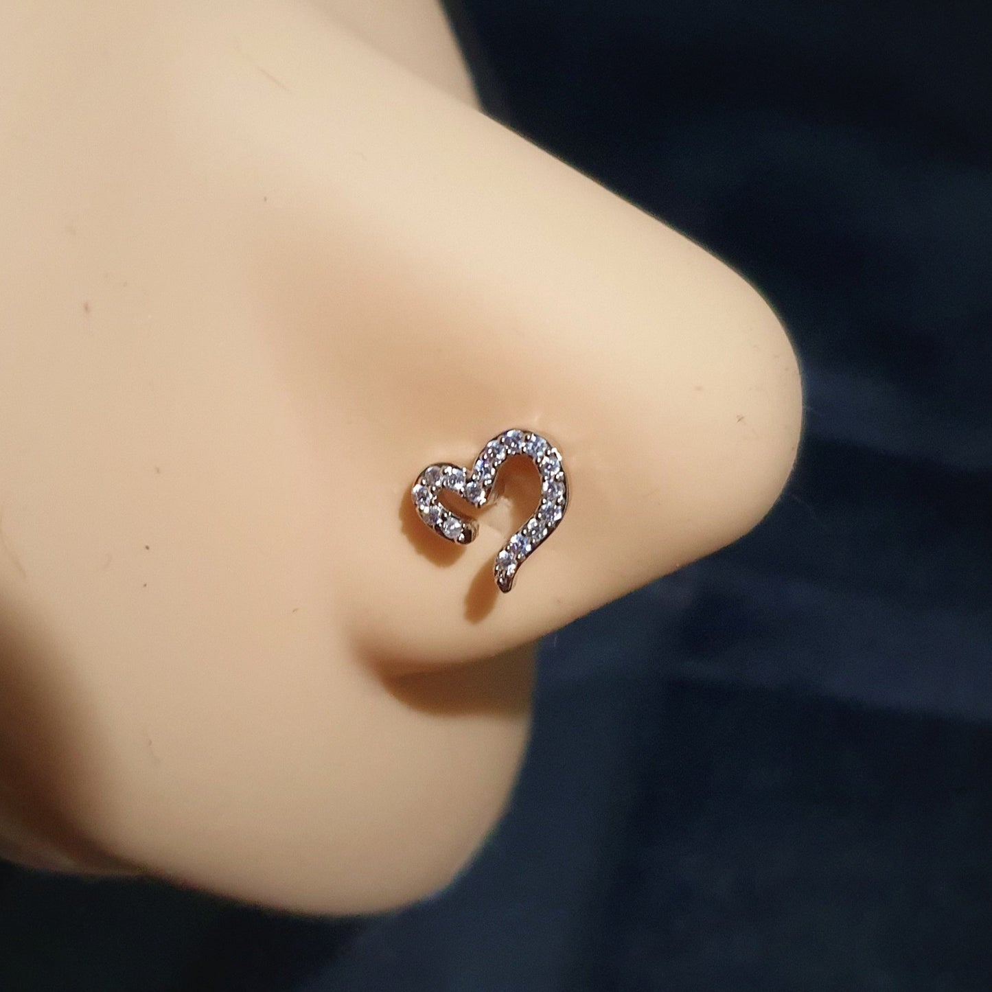 Crystal Heart Design Nose Stud - Pretty Savage Jewellery