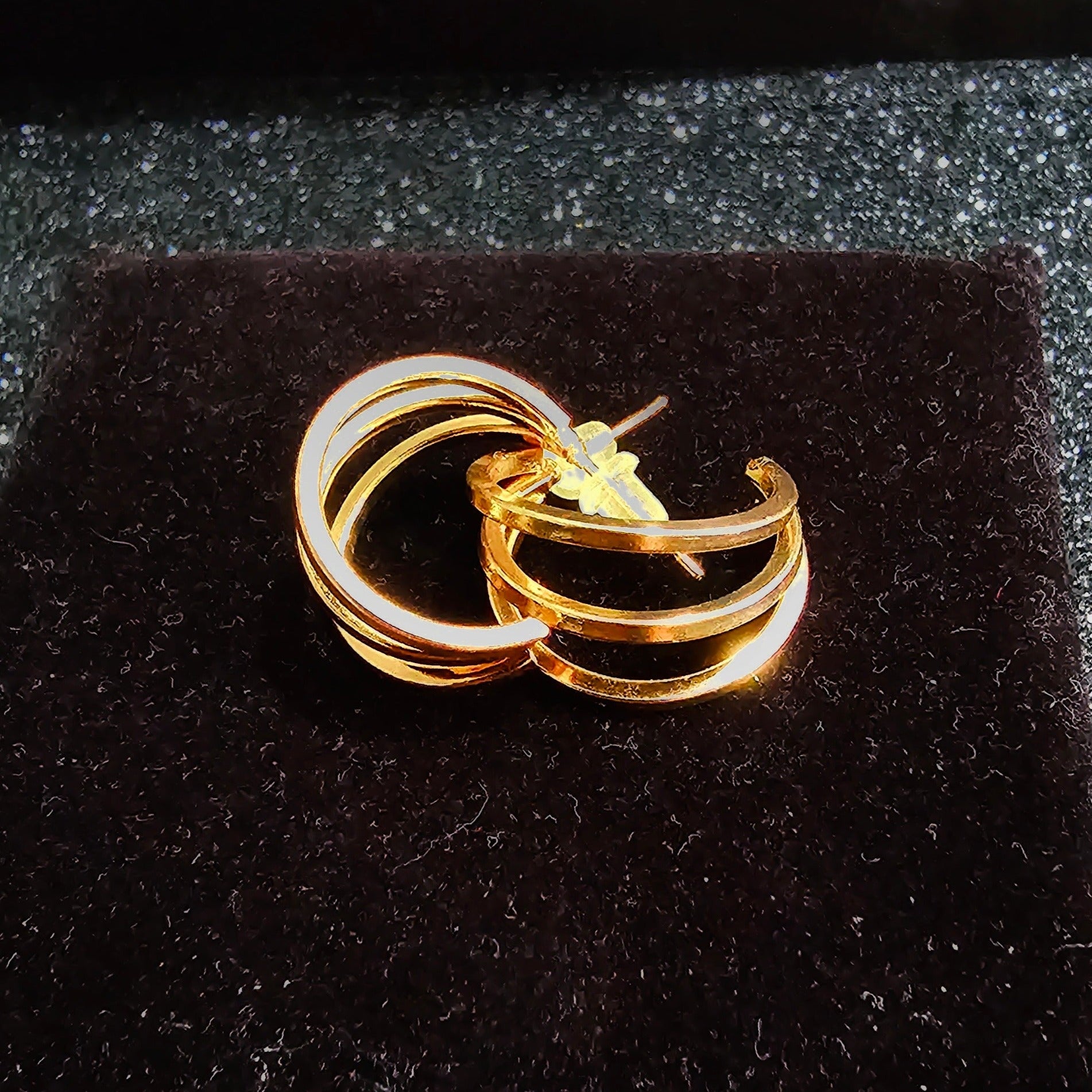 Golden Triple Hoop Earrings Pair - Pretty Savage Jewellery