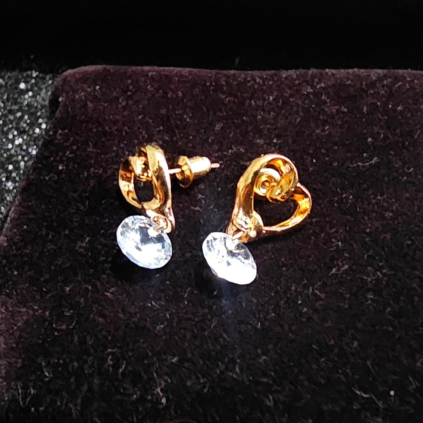 Dangle Diamond Heart Gold Ear Studs - Pretty Savage Jewellery