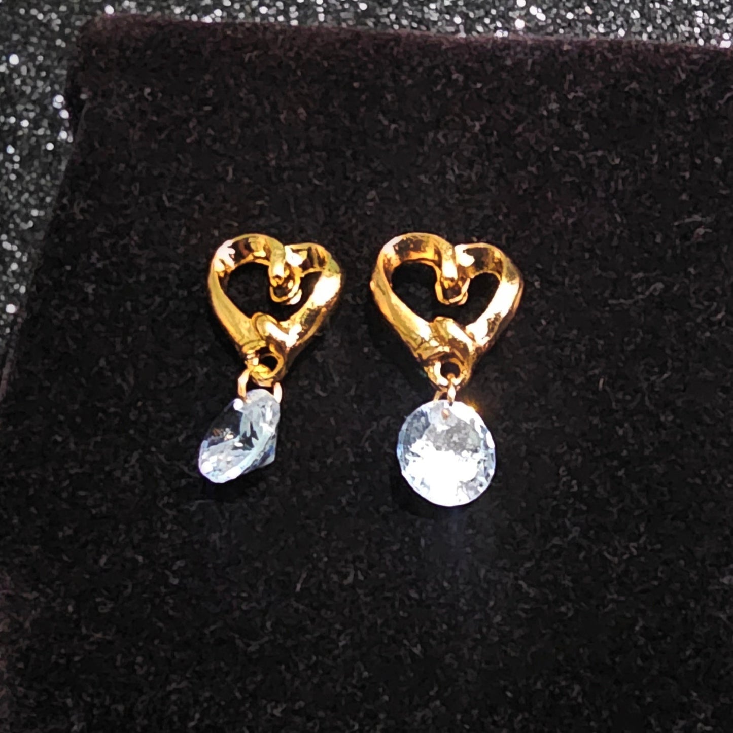 Dangle Diamond Heart Gold Ear Studs - Pretty Savage Jewellery