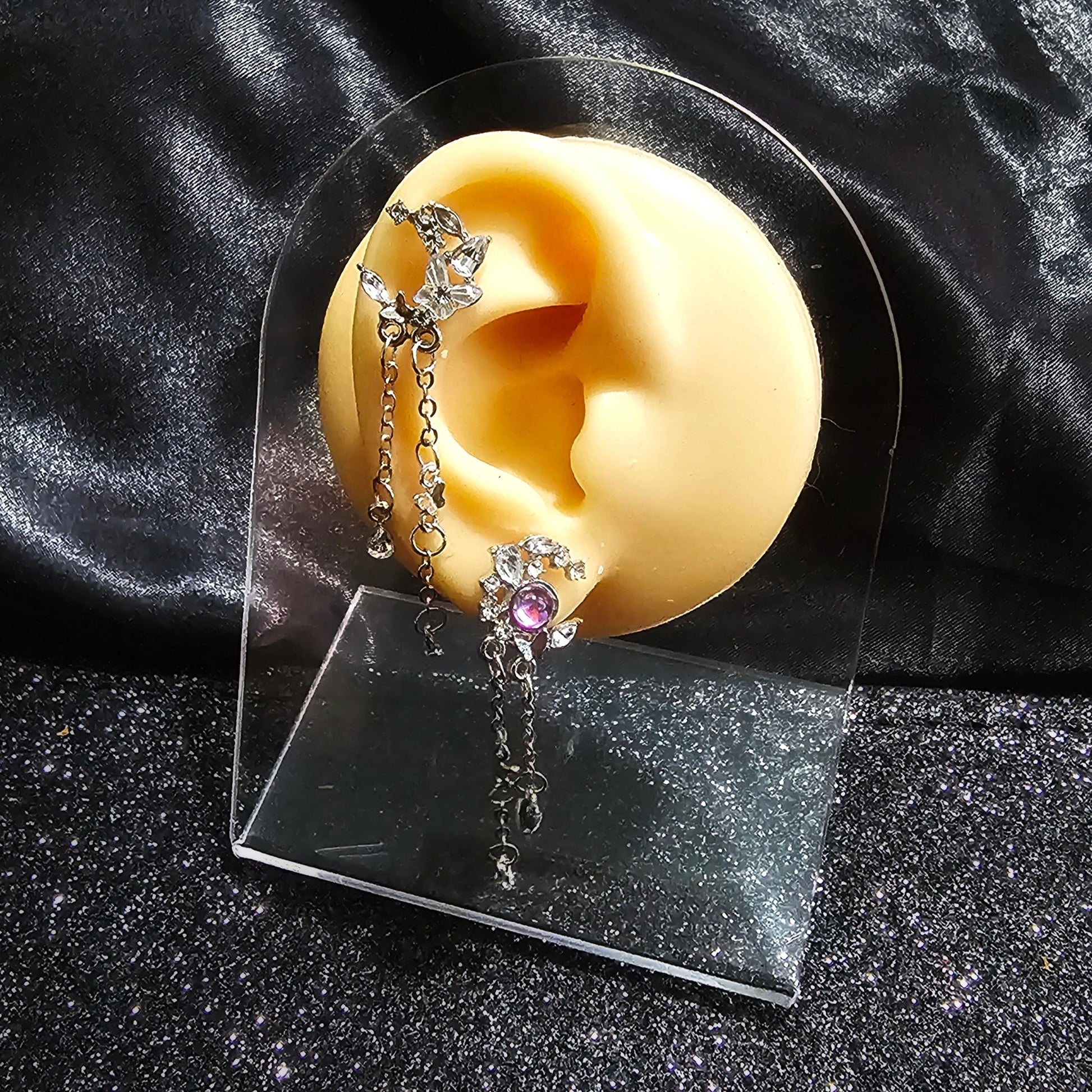 Moon And Butterfly Ear Stud Pair - Pretty Savage Jewellery