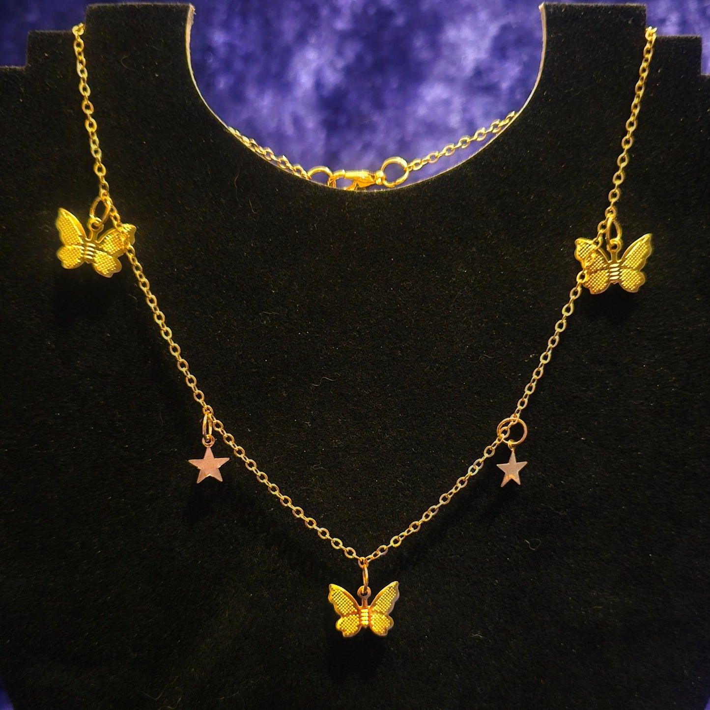 Butterfly And Stars Golden Necklace - Pretty Savage Jewellery