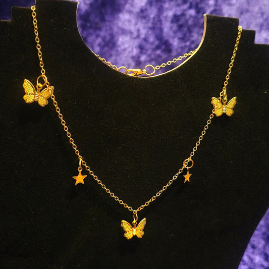 Butterfly And Stars Golden Necklace - Pretty Savage Jewellery