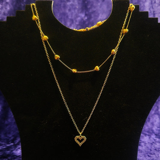 Heart Double Layer Golden Necklace - Pretty Savage Jewellery