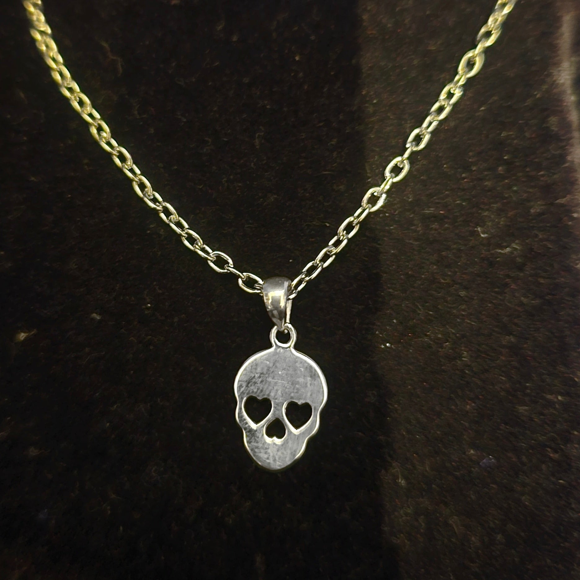 Skull Pendant Necklace 925 Sterling Silver Minimal Candy Skull Love Necklace - Pretty Savage Jewellery