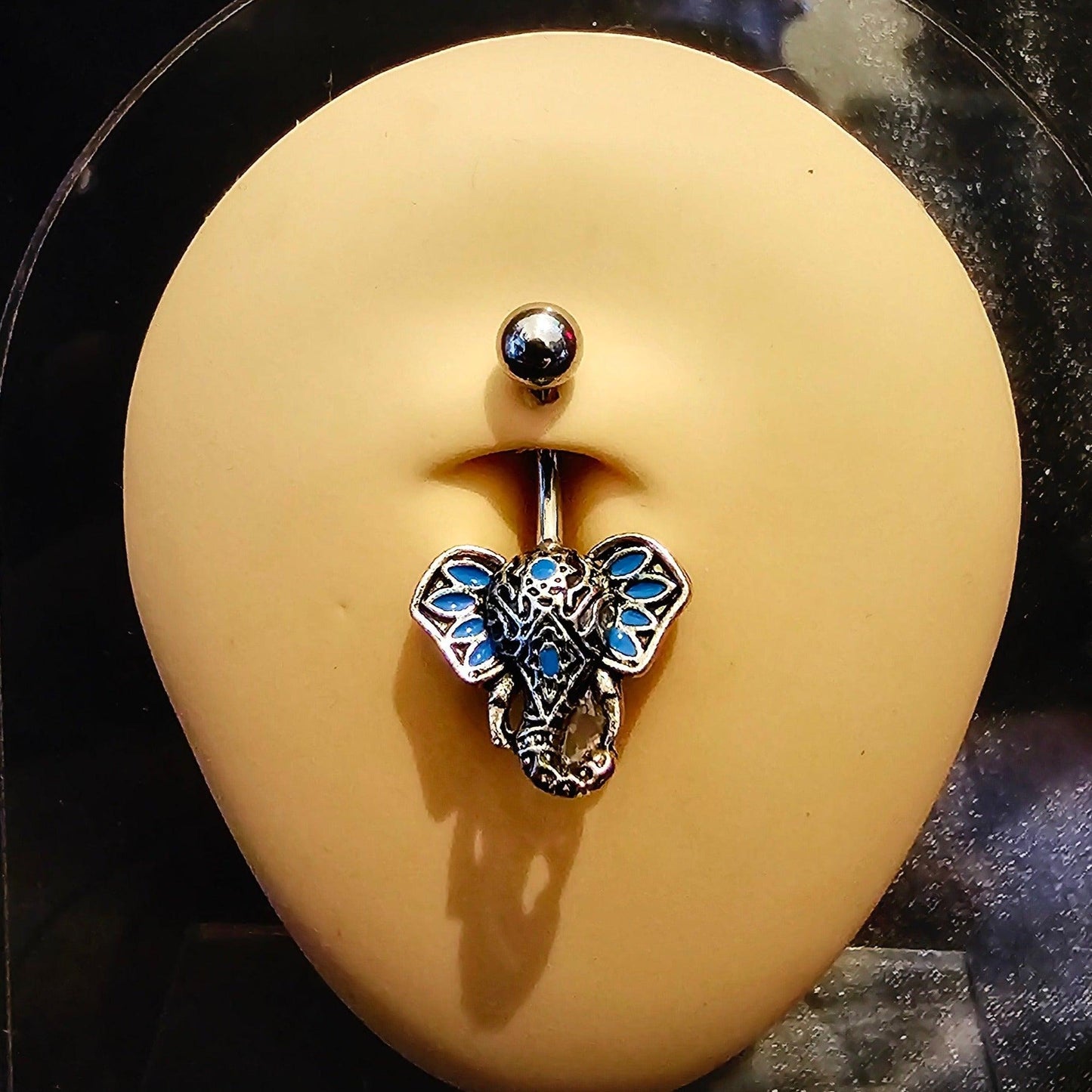 Tribal Elephant Silver/Blue belly bar Navel bar - Pretty Savage Jewellery