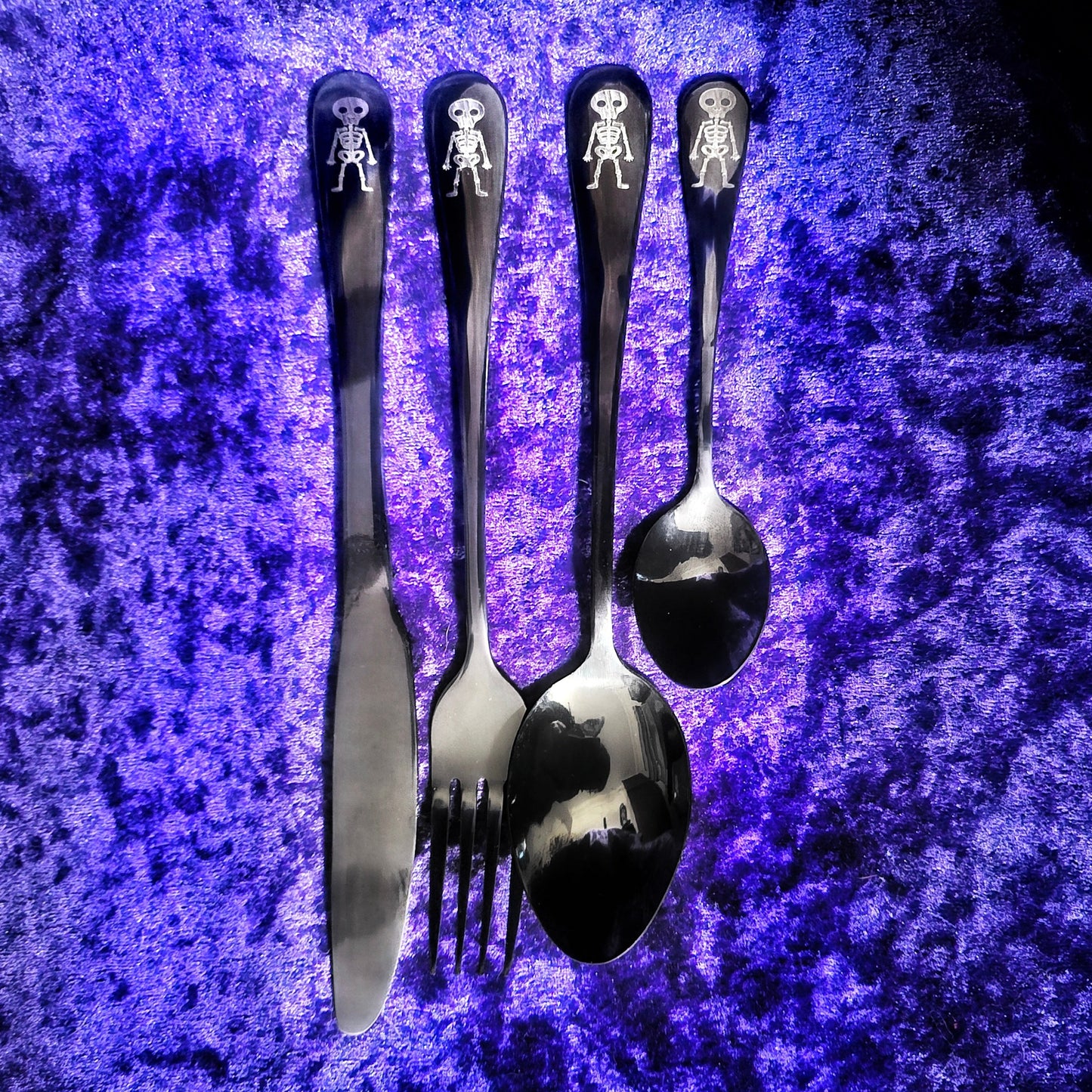 Black Stainless Steel 4pc Skeleton Cutlery Set - Pretty Savage Jewellery